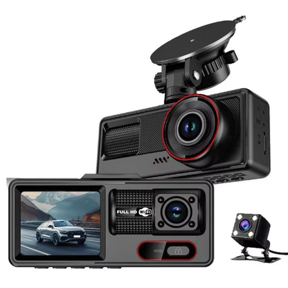 Dashcam 3 Canaux WiFi 1080P – Caméras Avant, Intérieure et Arrière