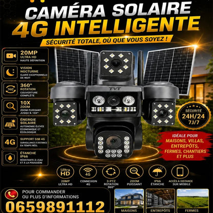 Caméra Solaire 20MP à 4 Lentilles – Surveillance Extérieure Multi-Angle