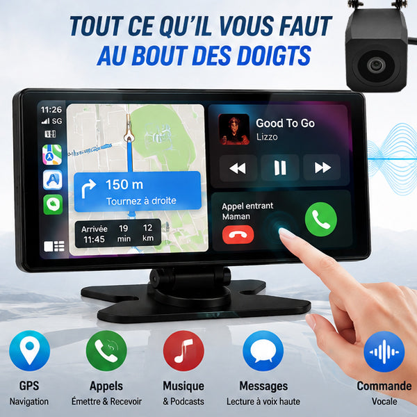 Écran CarPlay & Android Auto 10″ IPS HD avec GPS et Caméra de Recul