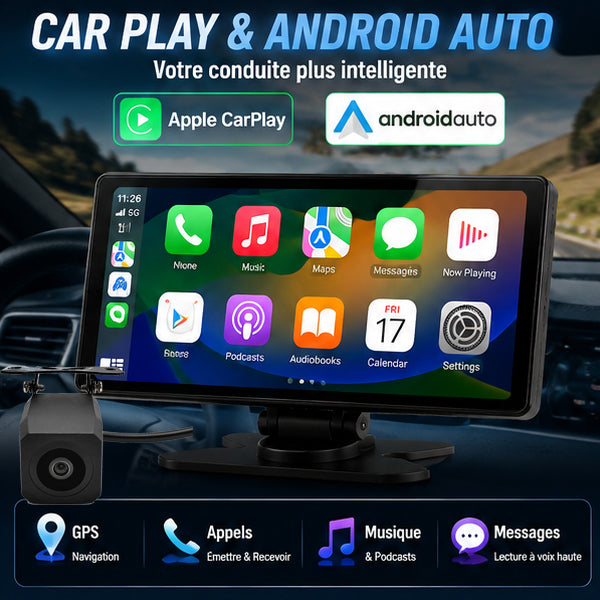 Écran CarPlay & Android Auto 10″ IPS HD avec GPS et Caméra de Recul