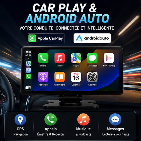 Écran CarPlay & Android Auto 10″ IPS HD avec GPS et Caméra de Recul