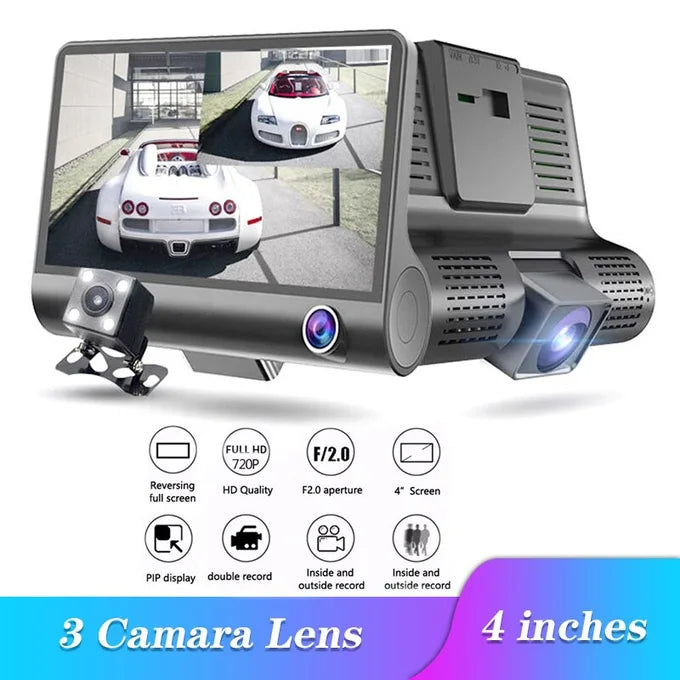 Caméra de Voiture 3 Lentilles Full HD 1080P – Dashcam avec Caméra de Recul