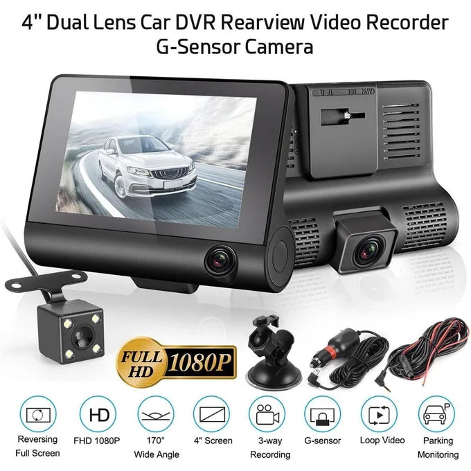 Caméra de Voiture 3 Lentilles Full HD 1080P – Dashcam avec Caméra de Recul