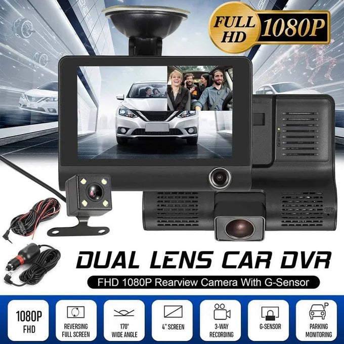 Caméra de Voiture 3 Lentilles Full HD 1080P – Dashcam avec Caméra de Recul