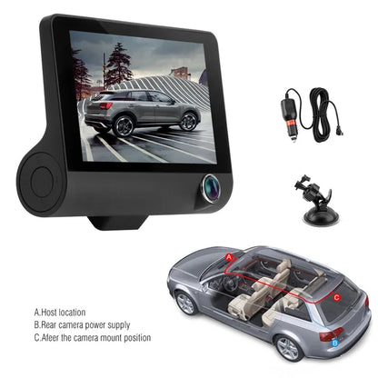 Caméra de Voiture 3 Lentilles Full HD 1080P – Dashcam avec Caméra de Recul