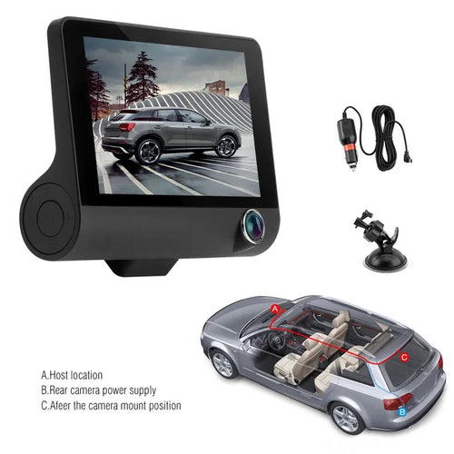Caméra de Voiture 3 Lentilles Full HD 1080P – Dashcam avec Caméra de Recul
