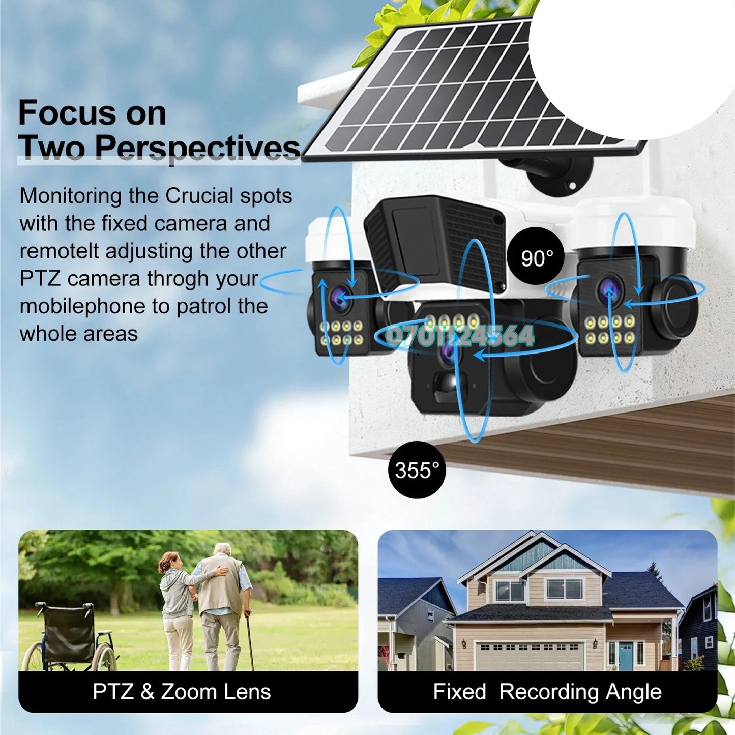 Caméra Solaire à 3 Lentilles – Surveillance Intelligente Multi-Angle