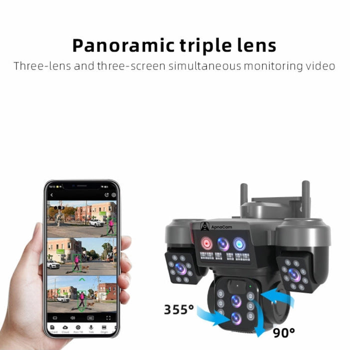 Caméra Solaire 15MP à 3 Lentilles – Surveillance Extérieure Multi-Angle