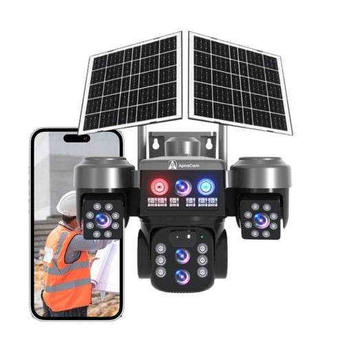Caméra Solaire 15MP à 3 Lentilles – Surveillance Extérieure Multi-Angle