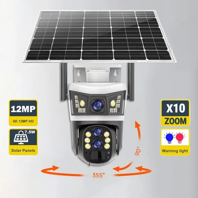 Caméra Solaire 12MP 4G Zoom X10 Triple Objectif – Surveillance Extérieure Intelligente