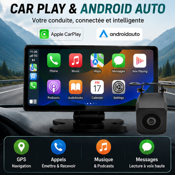 Écran CarPlay & Android Auto 10″ IPS HD avec GPS et Caméra de Recul