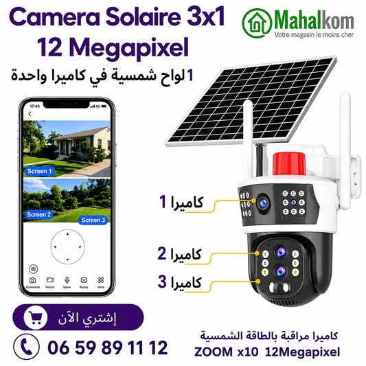 Caméra Solaire 12MP 4G Zoom X10 Triple Objectif – Surveillance Extérieure Intelligente