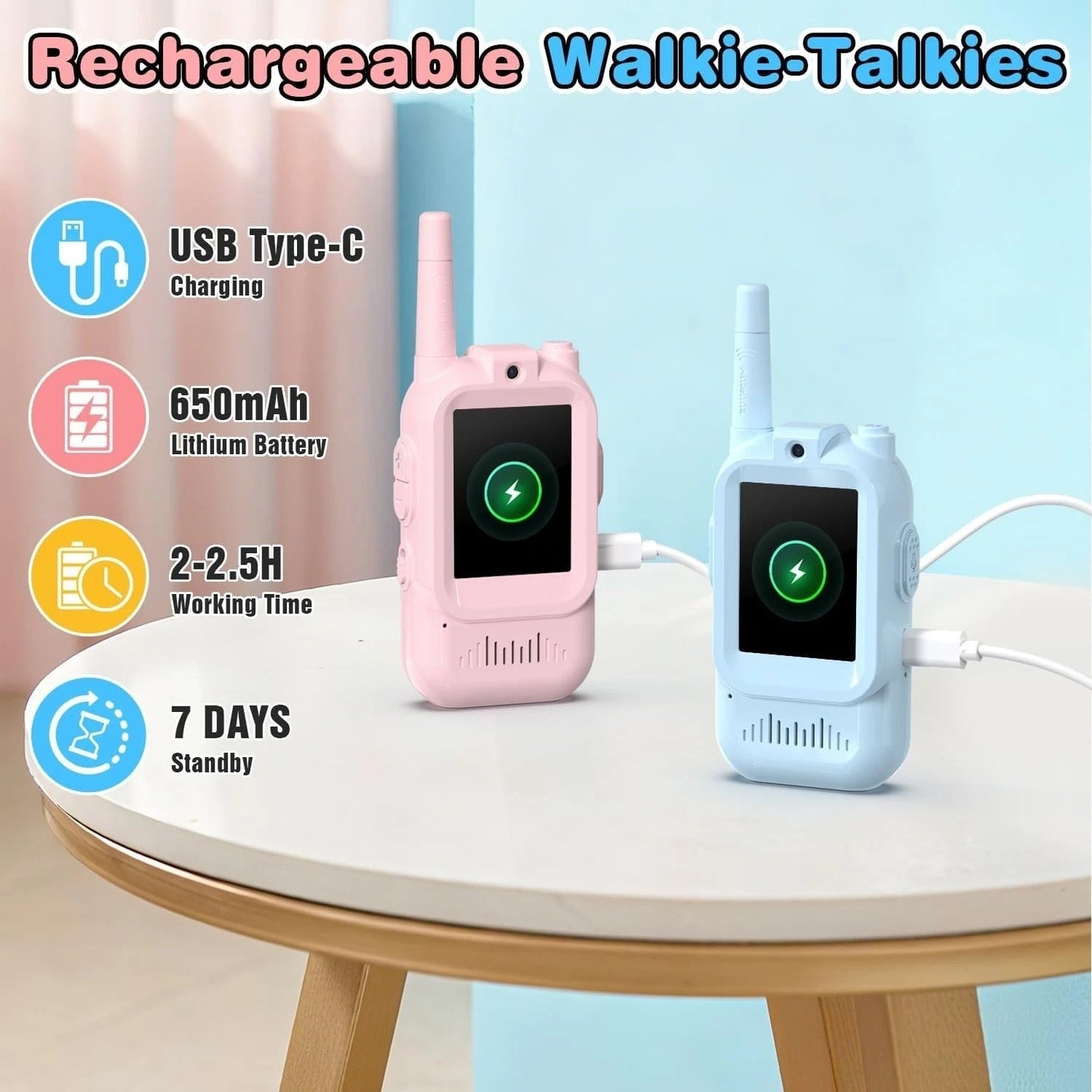 Talkies-Walkies Vidéo 720p pour Enfants – Double Caméra, Écran et Batterie Rechargeable