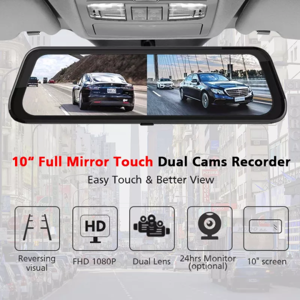 DVR camera voiture miroir plein écran 10 pouces tactile Maroc à prix pas  cher | Autogear